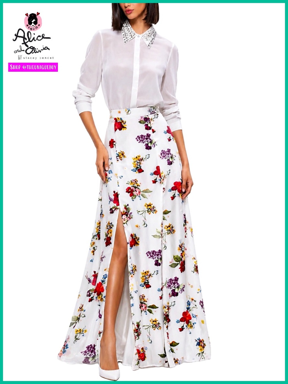 Alice + Olivia Athena Floral Multicolored Silk Maxi Skirt